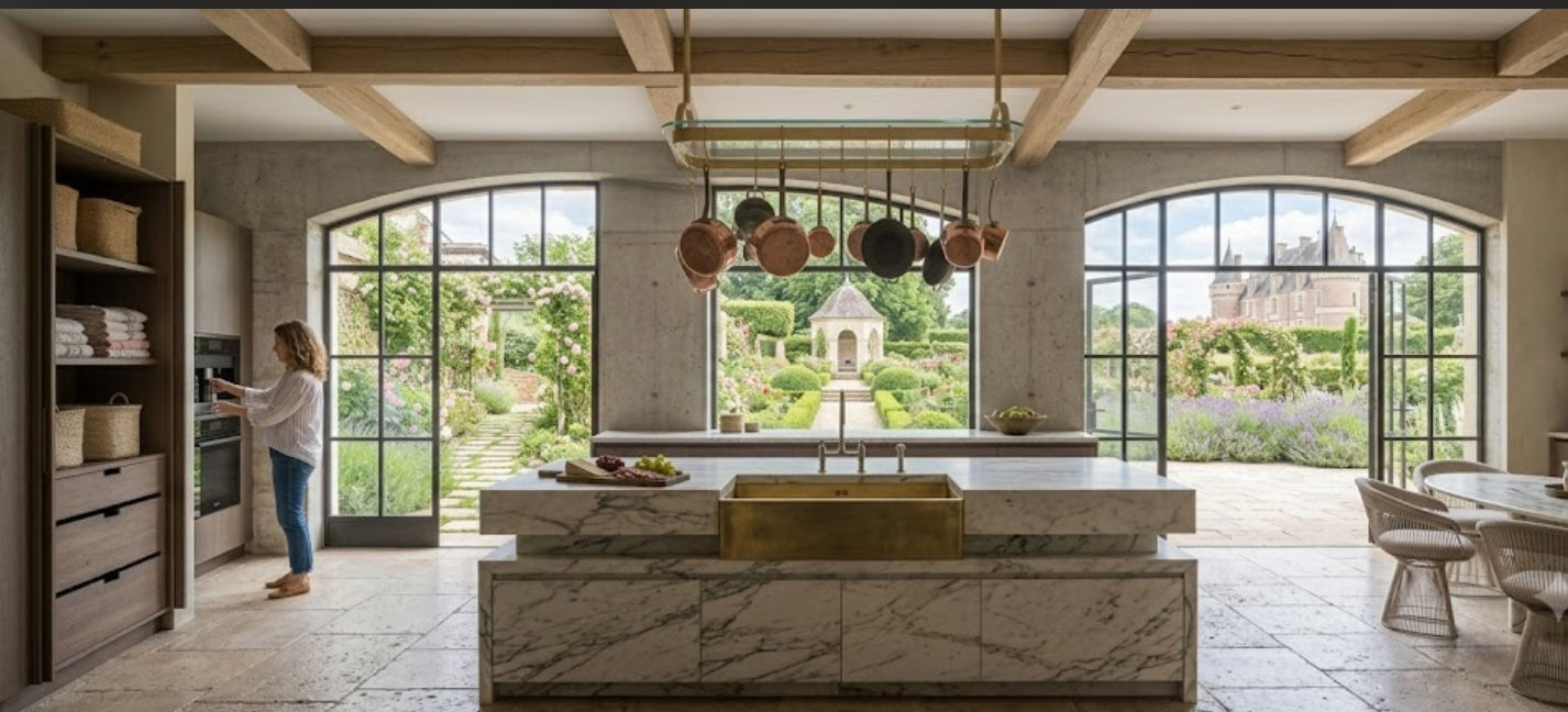 Cuisine contemporaine avec îlot central — rénovation Bourg-en-Bresse